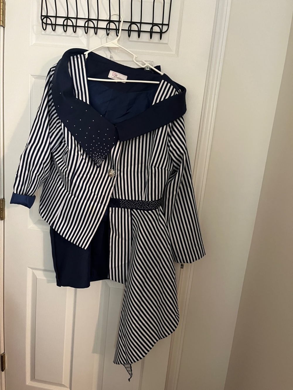 Striped High-Low Women’s Dress with Sailor Collar - Navy/White